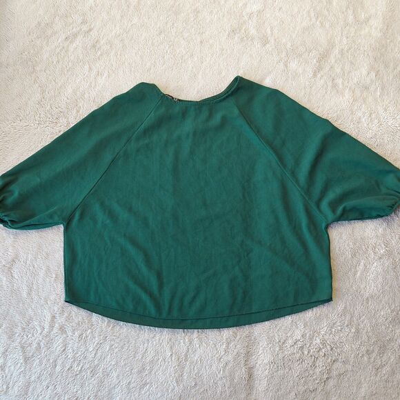 Boohoo Textured Relaxed Fit Blouse Women's 6 US Emerald Green Oversized - Picture 2 of 7